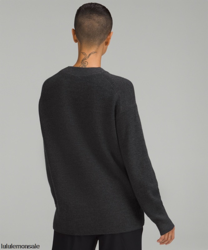 Lululemon Damen DELULU464 | Schwarz Meliert Gerippter Pullover Aus Einer Merinowollmischung Mit Rundhalsausschnitt